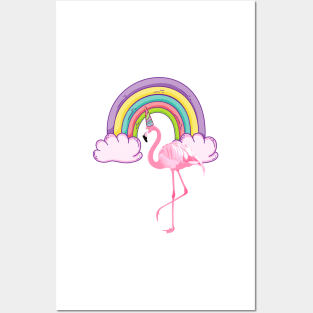 Unicorn Rainbow Flamingo Posters and Art